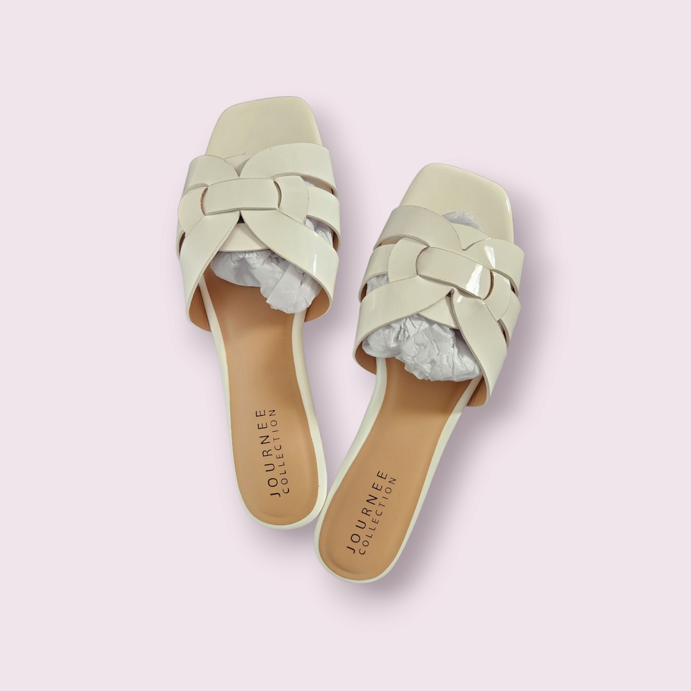 Journee Collection Women's Cream Braided Sandals
